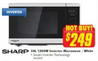 The Good Guys Sharp 34L 1200W Inverter Microwave - White R250EW offer