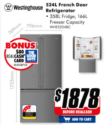 The Good Guys Westinghouse - 524L French Door Refrigerator offer