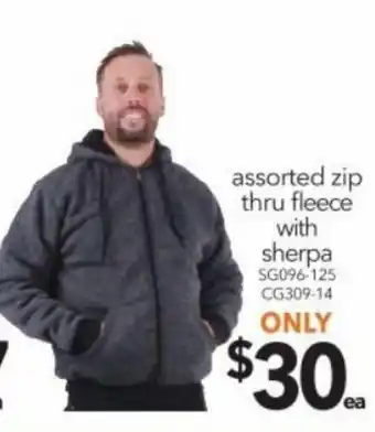 Assorted Zip Thru Fleece With Sherpa SG096-125 CG309-14