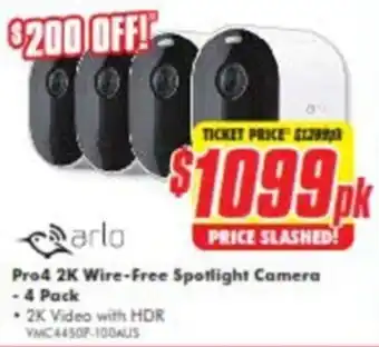 The Good Guys Arlo Pro4 2k Wire-Free Spotlight Camera - 4 Pack VMC4450P-100AUS offer