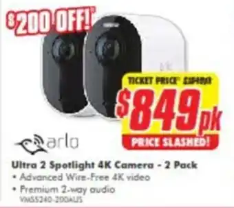 Arlo Ultra 2 Spotlight 4K Camera - 2 Pack VM5540- 200AUS