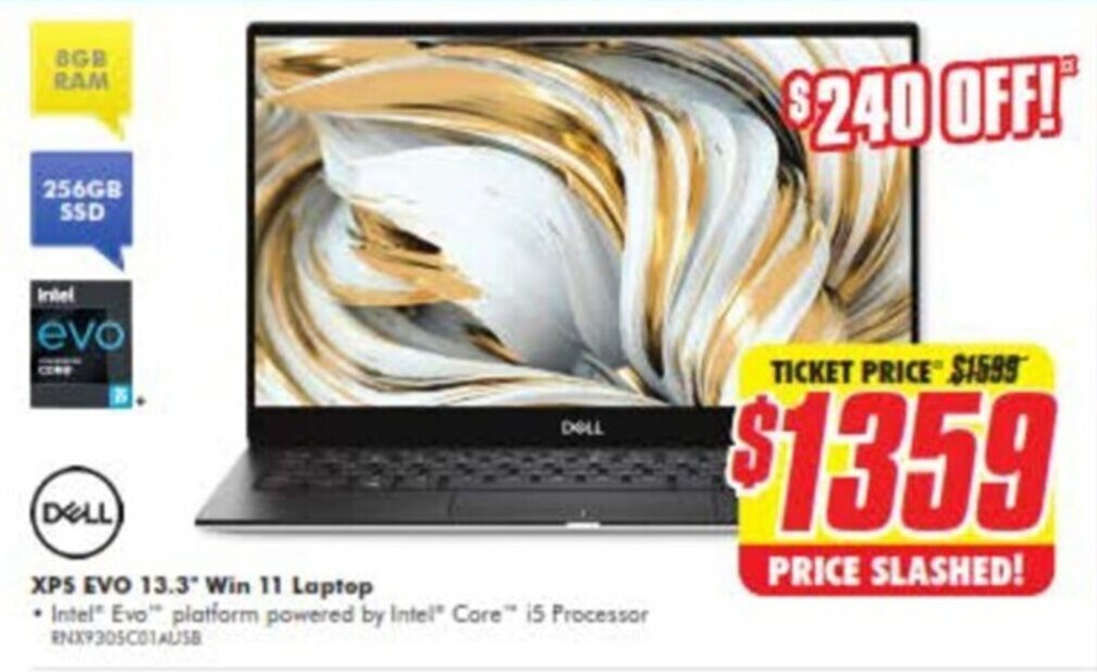 Dell XPS EVO 13.3" Win 11 Laptop RNX9305C01AUSB offer at The Good Guys