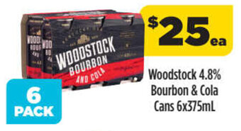 Liquorland Woodstock 4.8% Bourbon & Cola Cans 6x375mL offer