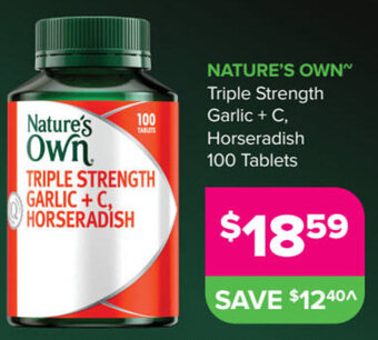 Malouf Pharmacies Nature's Own Triple Strength Garlic + C, Horseradish 100 Tablets offer