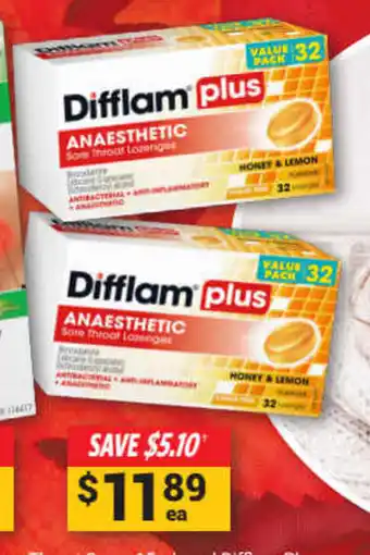 Difflam Plus Anaesthetic Honey & Lemon Lozenges 32 Pack