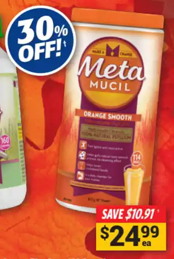 Cincotta Chemist Metamucil Fibre Supplement Orange Smooth 114 Dose 673g offer