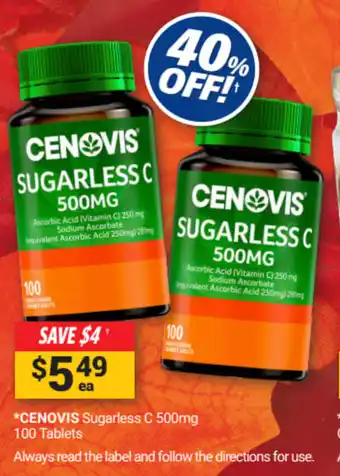 Cincotta Chemist Cenovis Sugarless C 500mg 100 Tablets offer