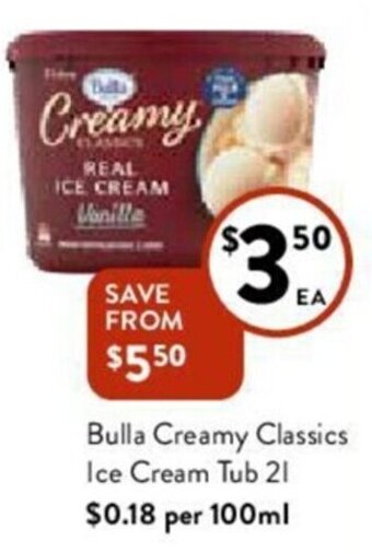 Bulla Creamy Classics Ice Cream Tub 2l