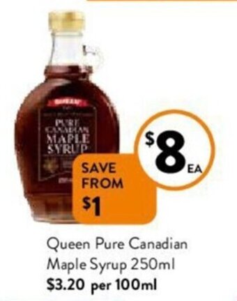 Foodworks Queen Pure Canadian Maple Syrup 250ml offer