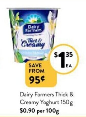 Foodworks Dairy Farmers Thick & Creamy Yoghurt 150g offer