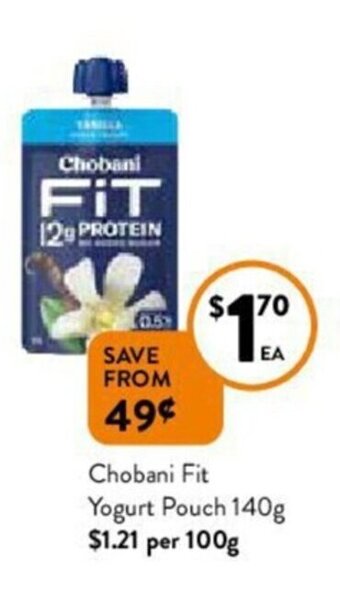 Foodworks Chobani Fit Yogurt Pouch 140g offer