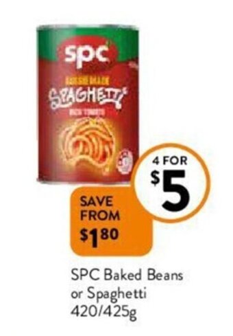 Foodworks SPC Baked Beans or Spaghetti 420/425g offer