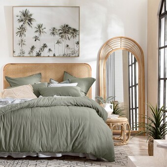 Pillow Talk Washed Linen Look Pale Olive Quilt Cover Set by Essentials offer