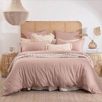 Pillow Talk Washed Linen Look Dusty Rose Quilt Cover Set by Essentials offer