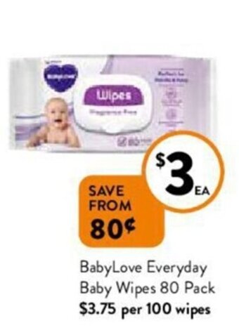 Foodworks Babylove Everyday Baby Wipes 80 Pack offer