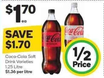 Woolworths Coca-Cola Soft Drink Varieties 1.25 Litre offer