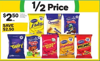 Woolworths Cadbury Sharepacks 144-180g offer