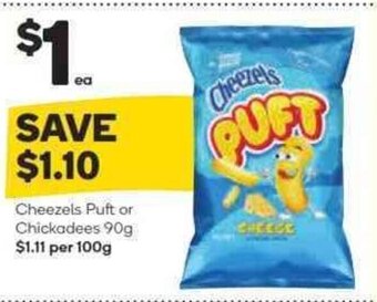 Woolworths Cheezels Puft or Chickadees 90g offer