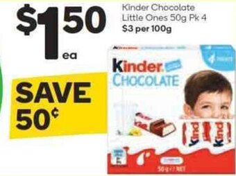 Woolworths Kinder Chocolate Little Ones 50g Pk 4 offer