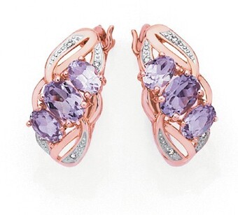 Goldmark 9ct Rose Gold Pink Amethyst & Diamond Trilogy Swirl Earrings offer