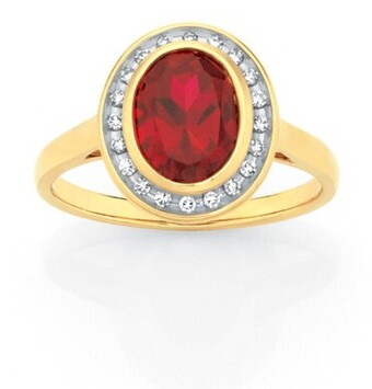 9ct Gold Created Ruby & Diamond Ring