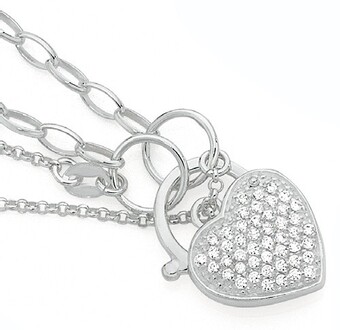 Goldmark Sterling Silver Cubic Zirconia Pave Puff Heart Padlock Bracelet offer