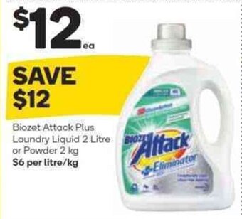 Woolworths Biozet Attack Plus Laundry Liquid 2 Litre or Powder 2kg offer