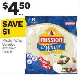 Woolworths Mission Wraps Varieties 425-567g Pk 6-8 offer