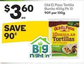 Woolworths Old El Paso Tortilla Burrito 400g Pk 10 offer