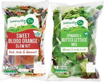 IGA Community Co Spinach & Butter Lettuce Mix 280g or Sweet Blood Orange Salad Kit 400g offer