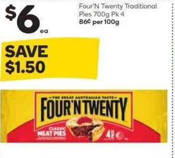 Woolworths Four'N Twenty Traditional Pies 700g Pk 4 offer