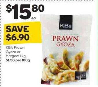 Woolworths KB's Prawn Gyoza or Hargow 1 kg offer