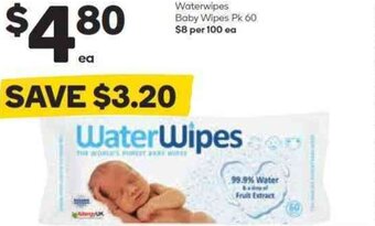 Woolworths Waterwipes Baby Wipes Pk 60 offer