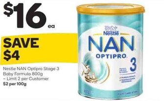 Woolworths Nestle Nan Optipro Stage 3 Baby Formula 800g - Limit 2 per Customer offer