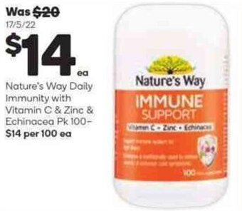 Woolworths Nature's Way Daily Immunity with Vitamin C & Zinc & Echinacea Pk 100 offer