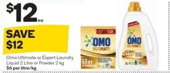 Woolworths Omo Ultimate or Expert Laundry Liquid 2 Litre or Powder 2 kg offer