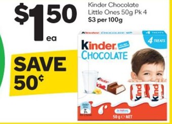 Woolworths Kinder Chocolate Little Ones 50g Pk 4 offer