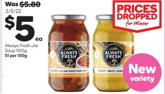 Woolworths Always Fresh Jar Soup 500g offer