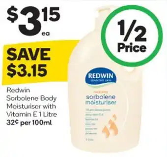 Woolworths Redwin Sorbolene Body Moisturiser with Vitamin E 1 Litre offer