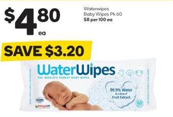 Woolworths Waterwipes Baby Wipes Pk 60 offer