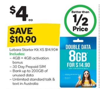 Woolworths Lebara Starter Kit XS $14.90# offer