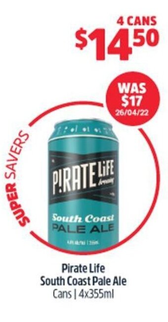 Woolworths Pirate Life South Coast Pale Ale Cans 4x355ml offer