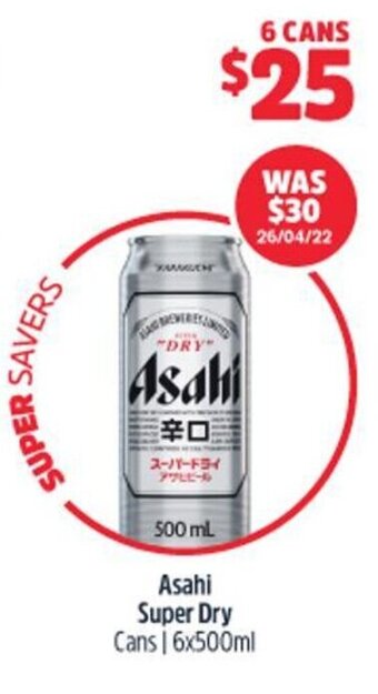 Asahi Super Dry Cans 6x500ml