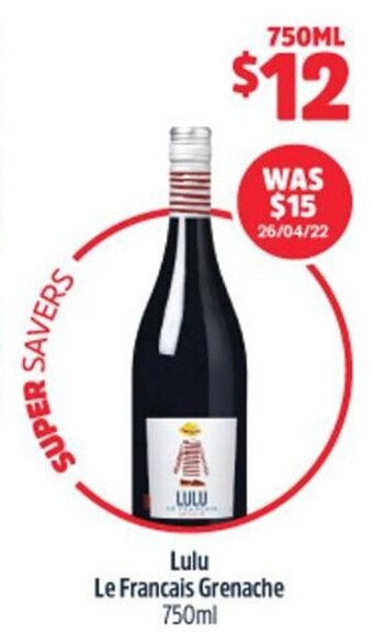 Woolworths Lulu Le Francais Grenache 750ml offer