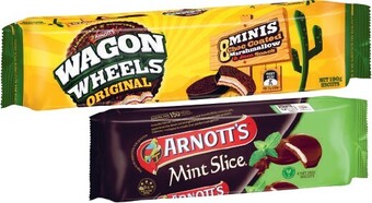 Coles Arnott’s Mint Slice or Wagon Wheel Biscuits 190g-200g offer