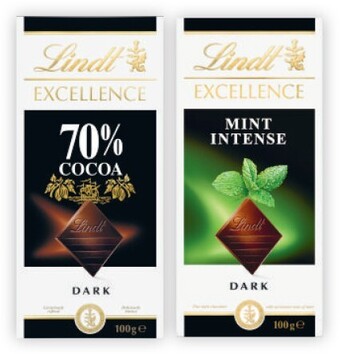 Coles Lindt Excellence Block Chocolate 80g-100g offer
