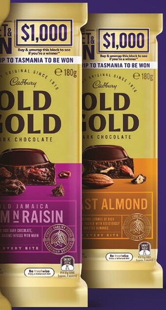 Coles Cadbury Old Gold Block Chocolate 165g-180g offer