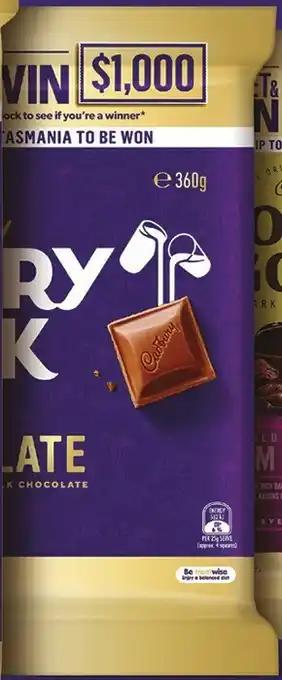 Coles Cadbury Large Block Chocolate 315g-360g offer