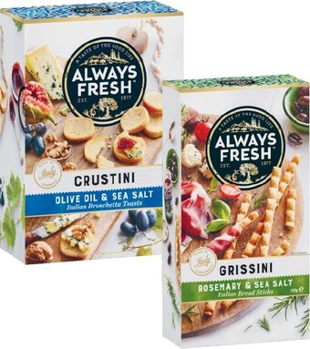 Coles Always Fresh Grissini or Crustini Crackers 120g-125g offer