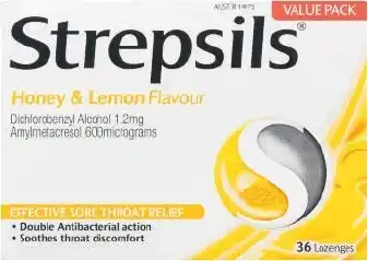 Coles Strepsils Honey Lemon or Sugar Free Strawberry Lozenges 36 Pack^ offer